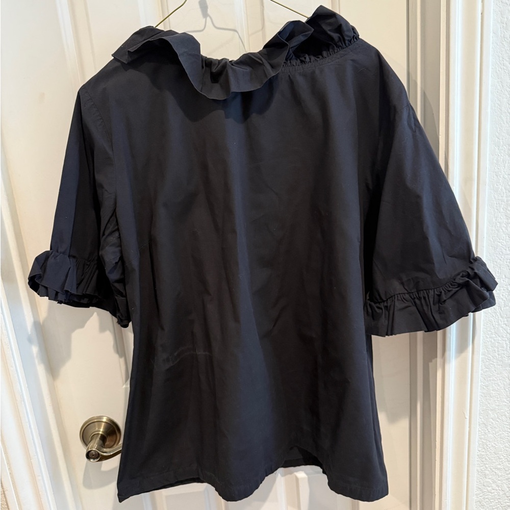 Black Ruffled Flutter Sleeve Blouse